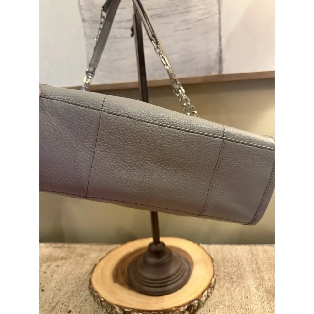Tory Burch Britten French Grey Shoulder Bag‎ Pebbled Leather Chain Slouchy Tote